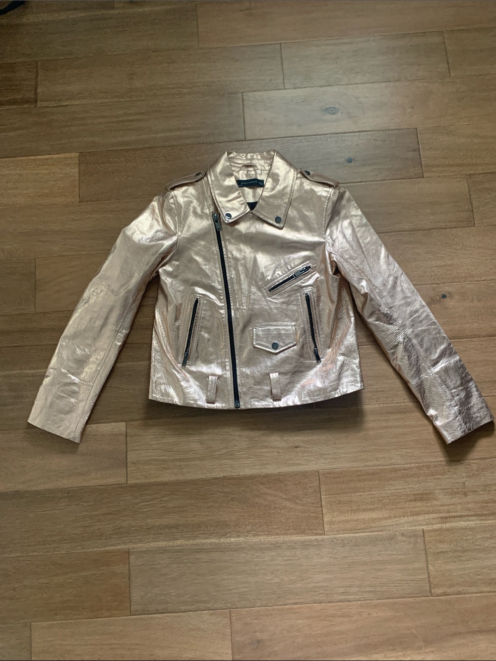 Metallic Rose Gold Moto Jacket - Women Size M